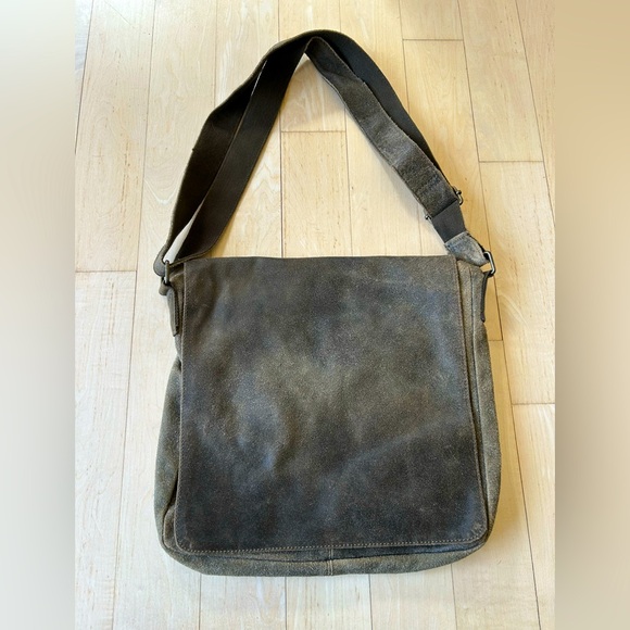 None Handbags - Distressed Leather Army Brown/Green Flap Messenger Bag